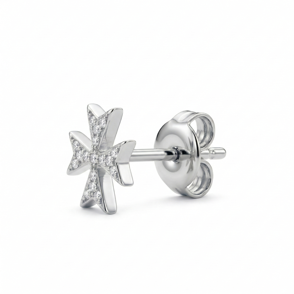 Silver 925 - Maltese Cross Earrings - Rhodium Plated