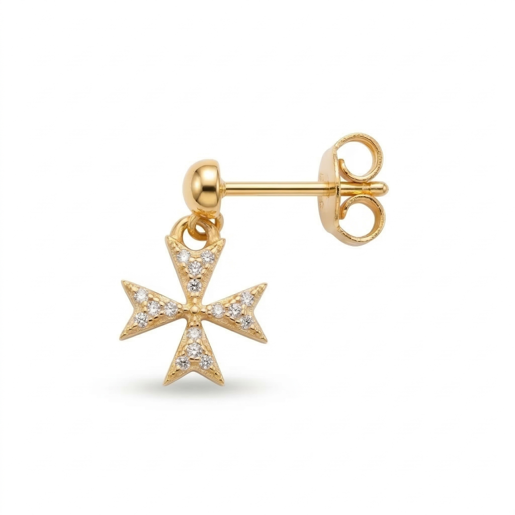 Silver 925 - Maltese Cross Earrings - Gold Plated