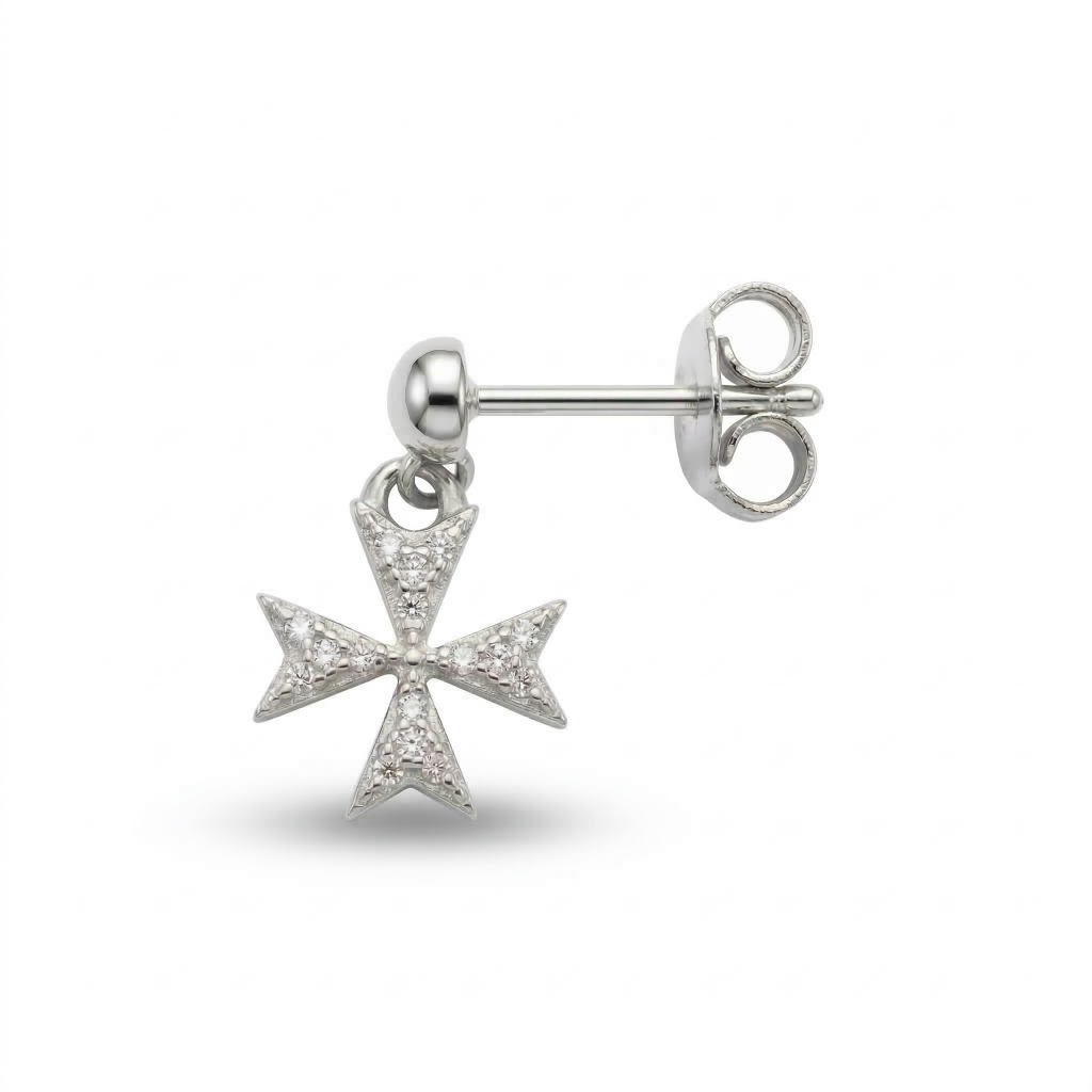 Silver 925 - Maltese Cross Earrings - Rhodium Plated