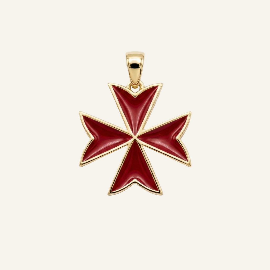 Silver 925 - Maltese Cross Red Pendant - Gold Plated