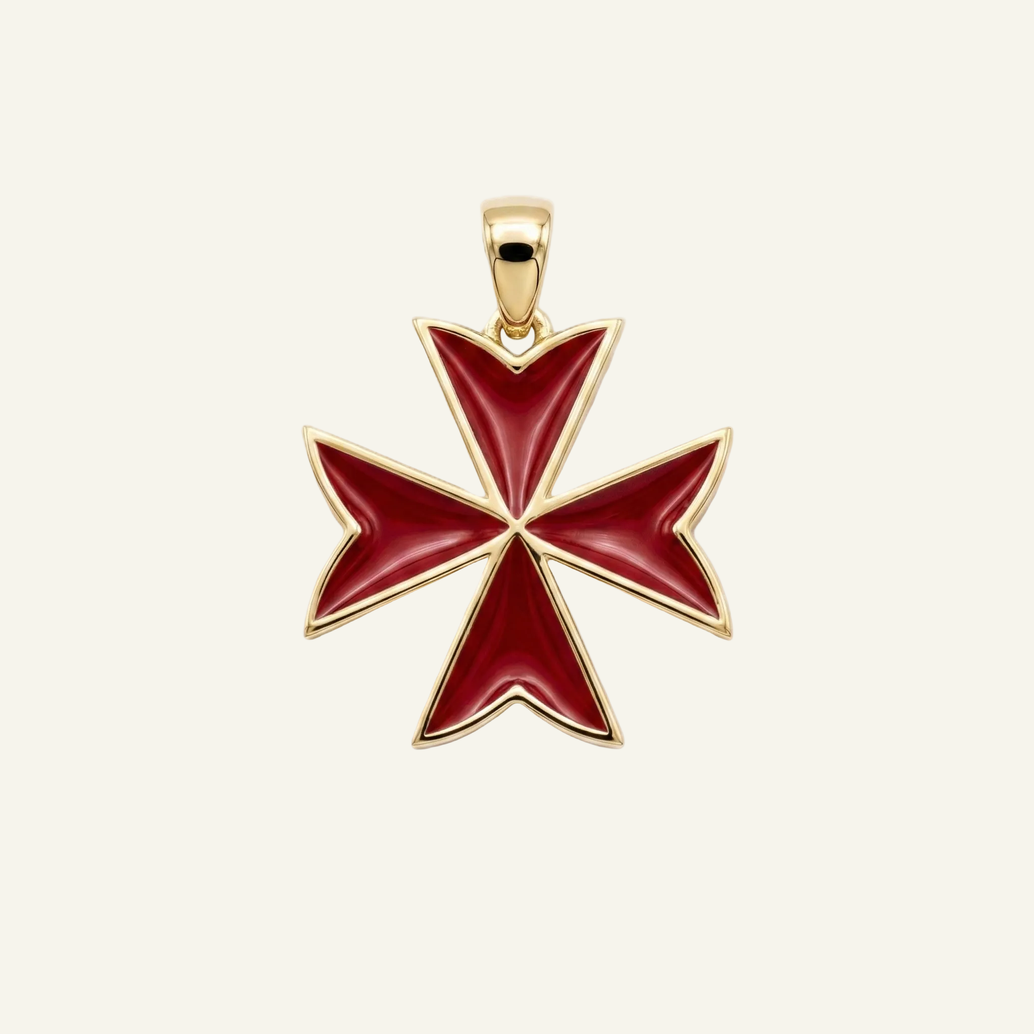 Silver 925 - Maltese Cross Red Pendant - Gold Plated