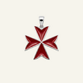 Silver 925 - Maltese Cross Red Pendant - Rhodium Plated