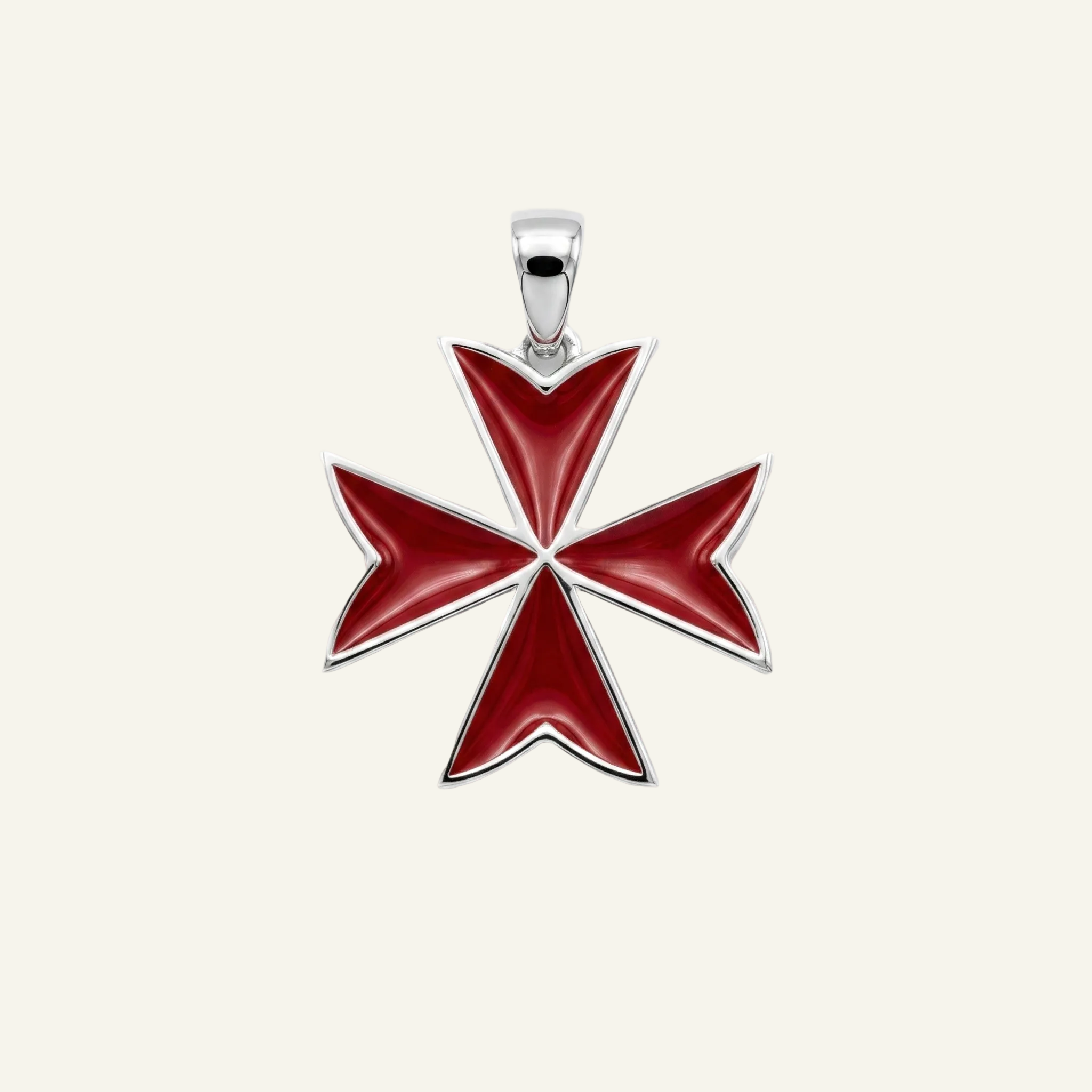 Silver 925 - Maltese Cross Red Pendant - Rhodium Plated