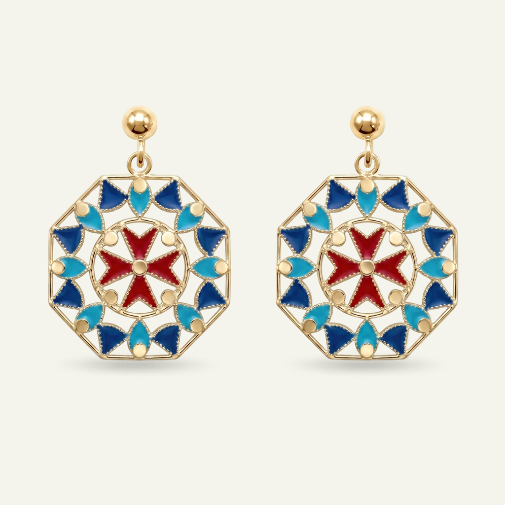 Silver 925 - Maltese Cross Earrings - Gold Plated