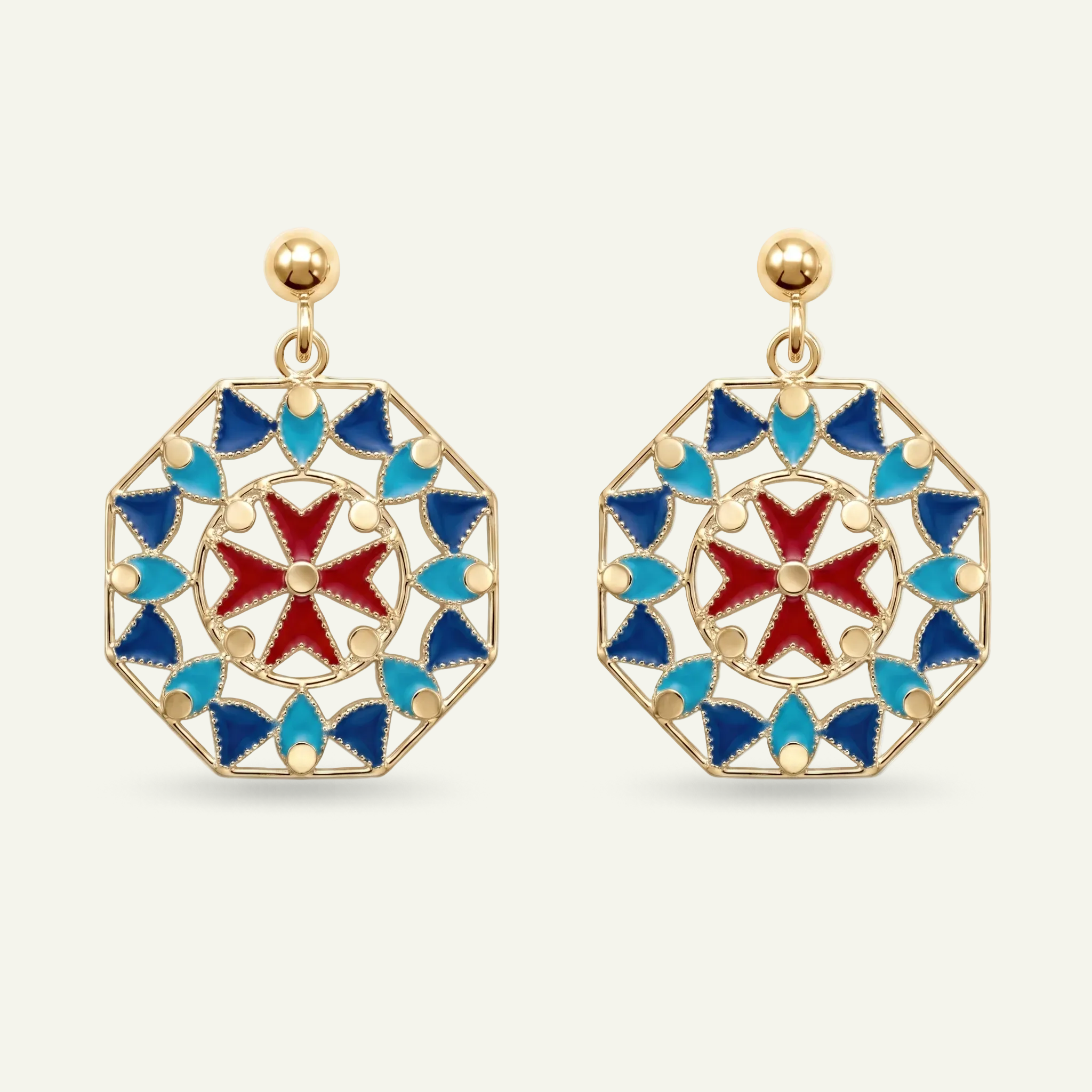Silver 925 - Maltese Cross Earrings - Gold Plated