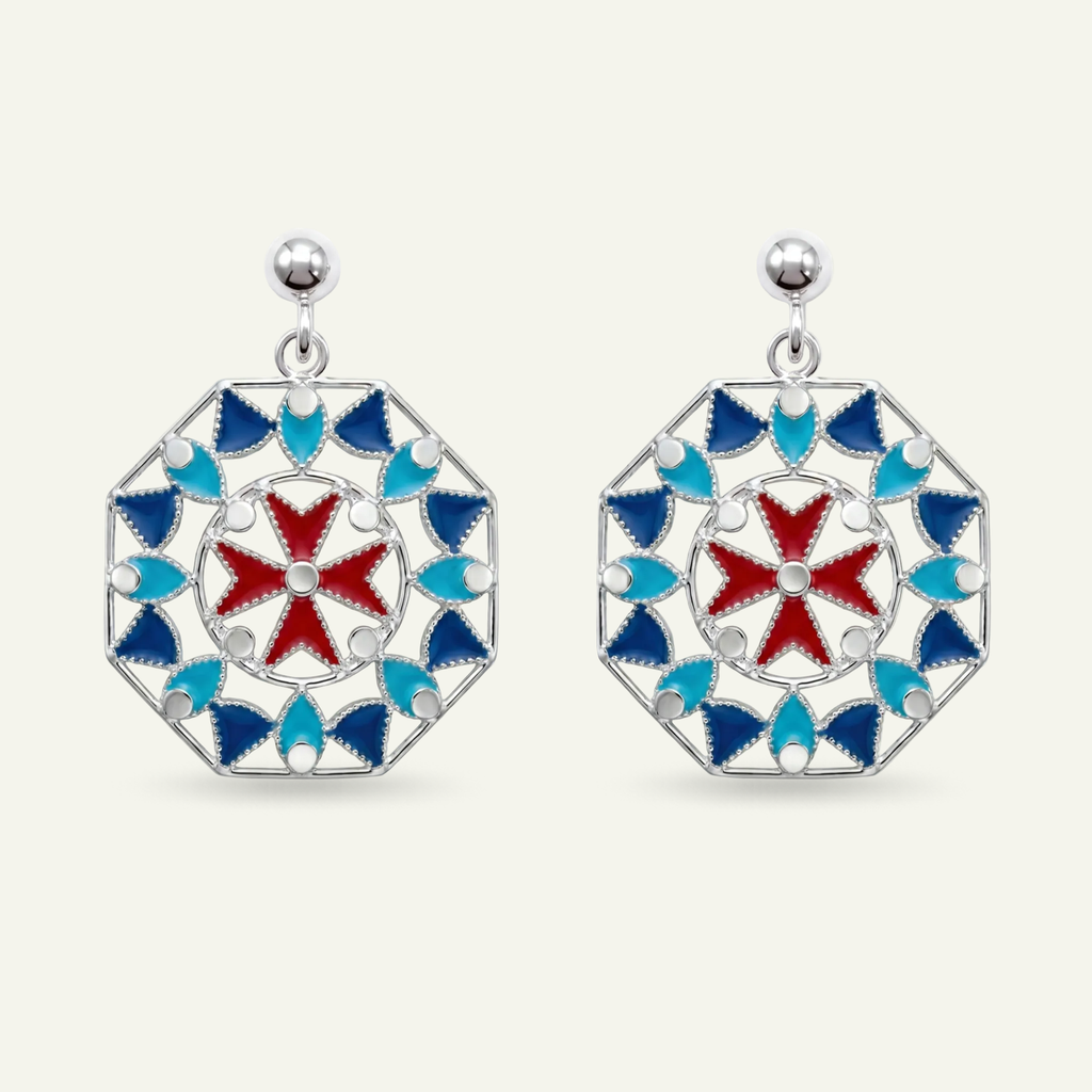 Silver 925 - Maltese Cross Earrings - Rhodium Plated
