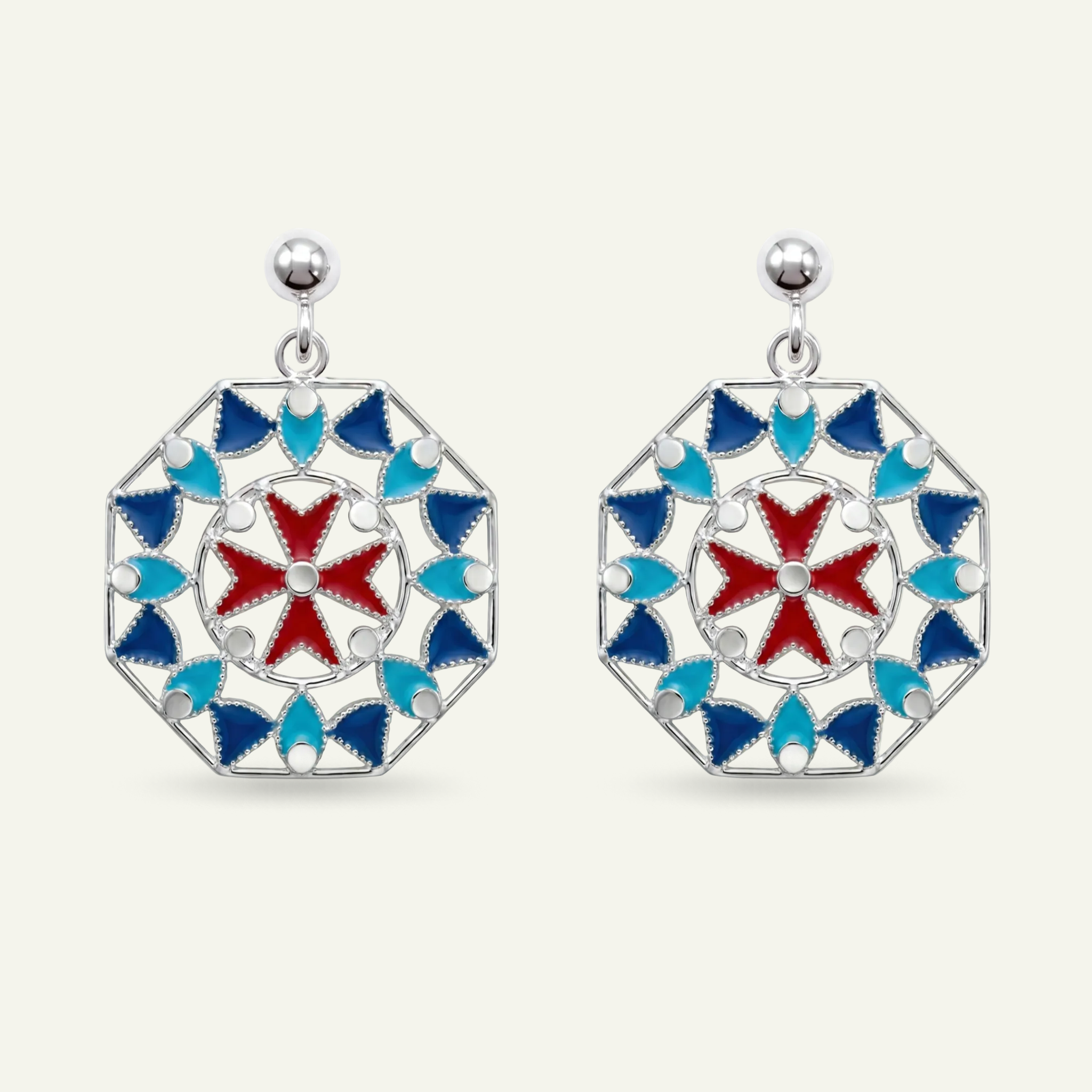 Silver 925 - Maltese Cross Earrings - Rhodium Plated