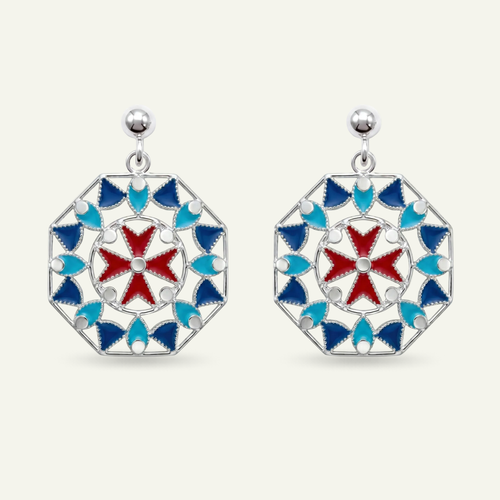 Silver 925 - Maltese Cross Earrings - Rhodium Plated