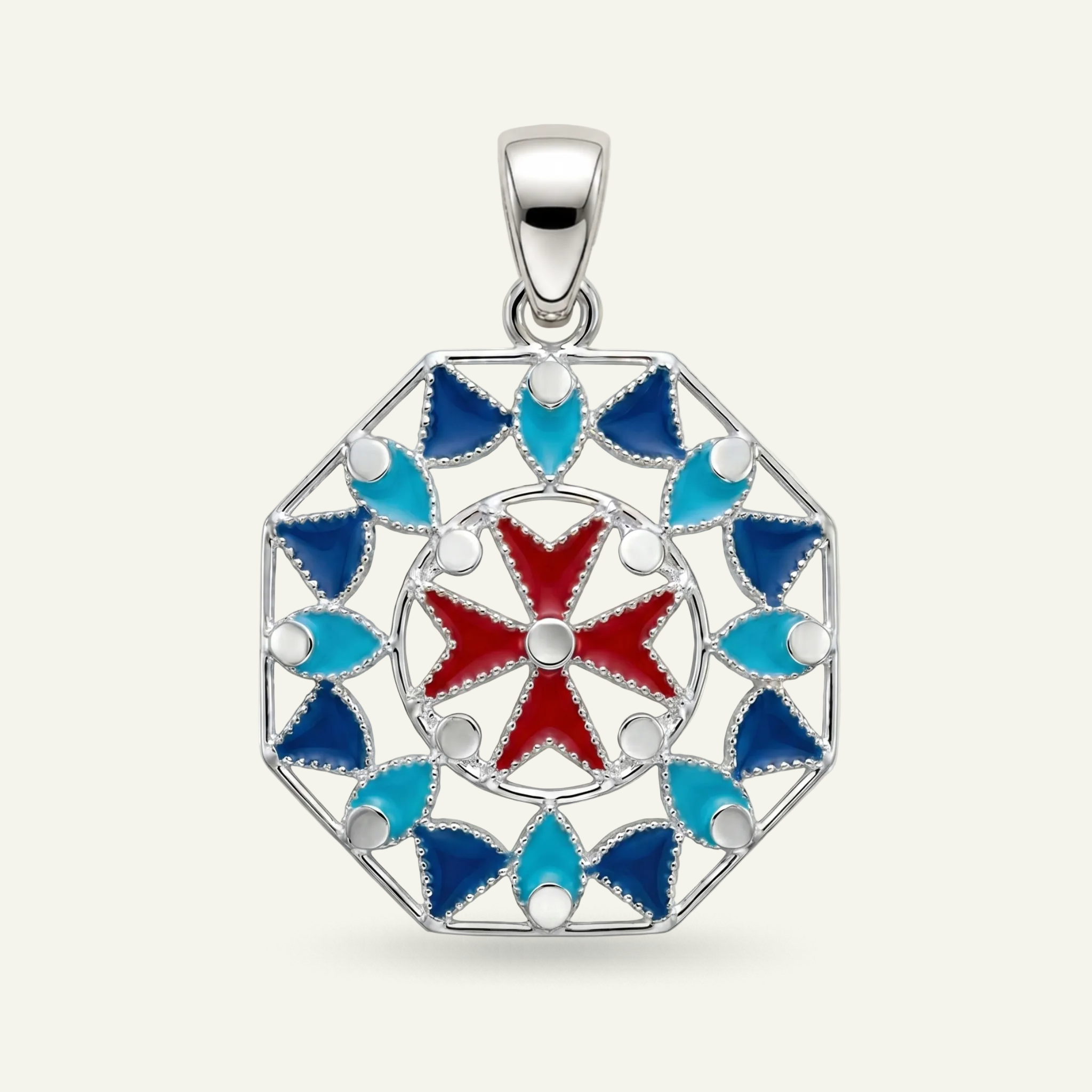 Silver 925 - Maltese Cross Pendant - Rhodium Plated