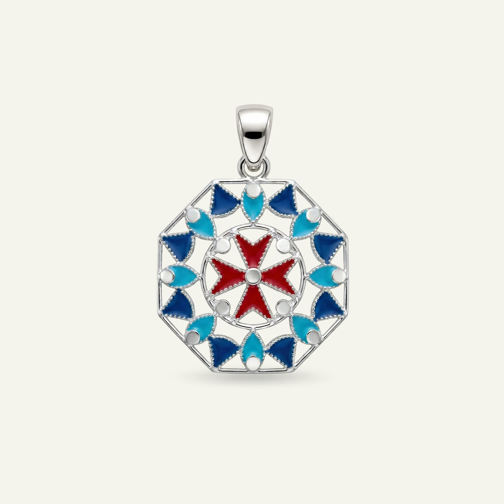 Silver 925 - Maltese Cross Pendant - Rhodium Plated