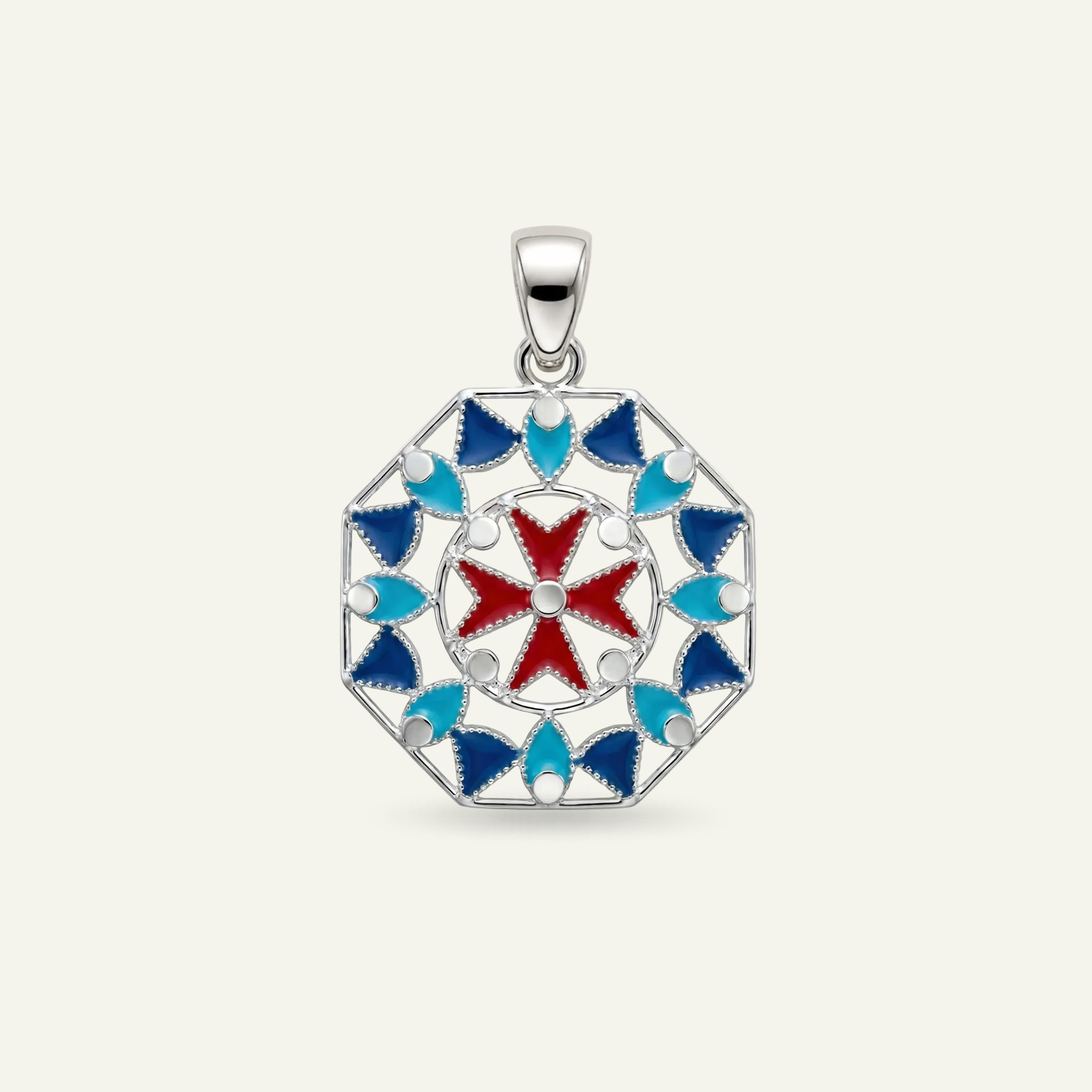 Silver 925 - Maltese Cross Pendant - Rhodium Plated