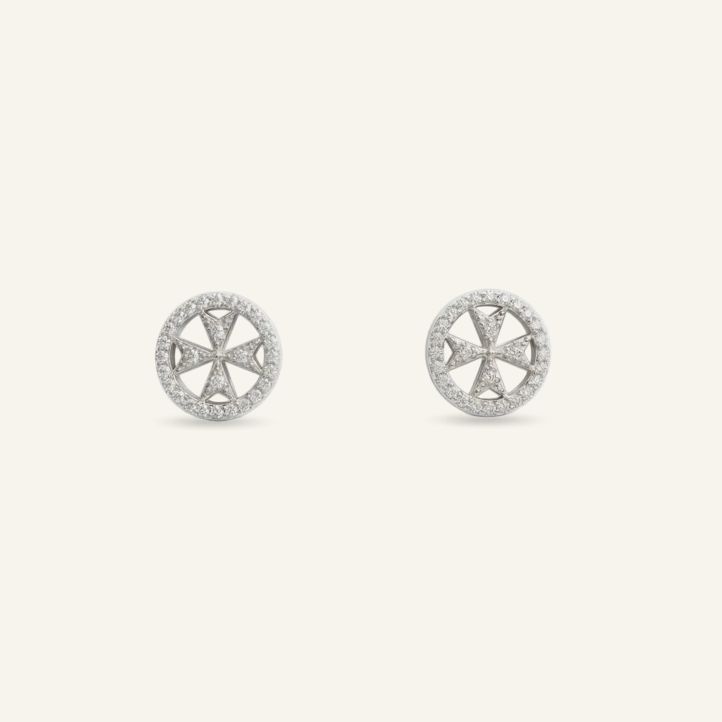 Silver 925 - Maltese Cross Earrings - Rhodium Plated