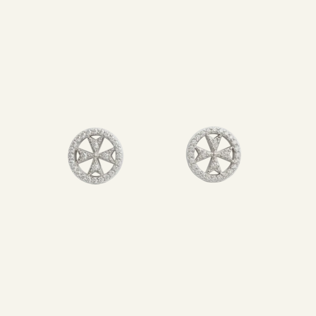 Silver 925 - Maltese Cross Earrings - Rhodium Plated