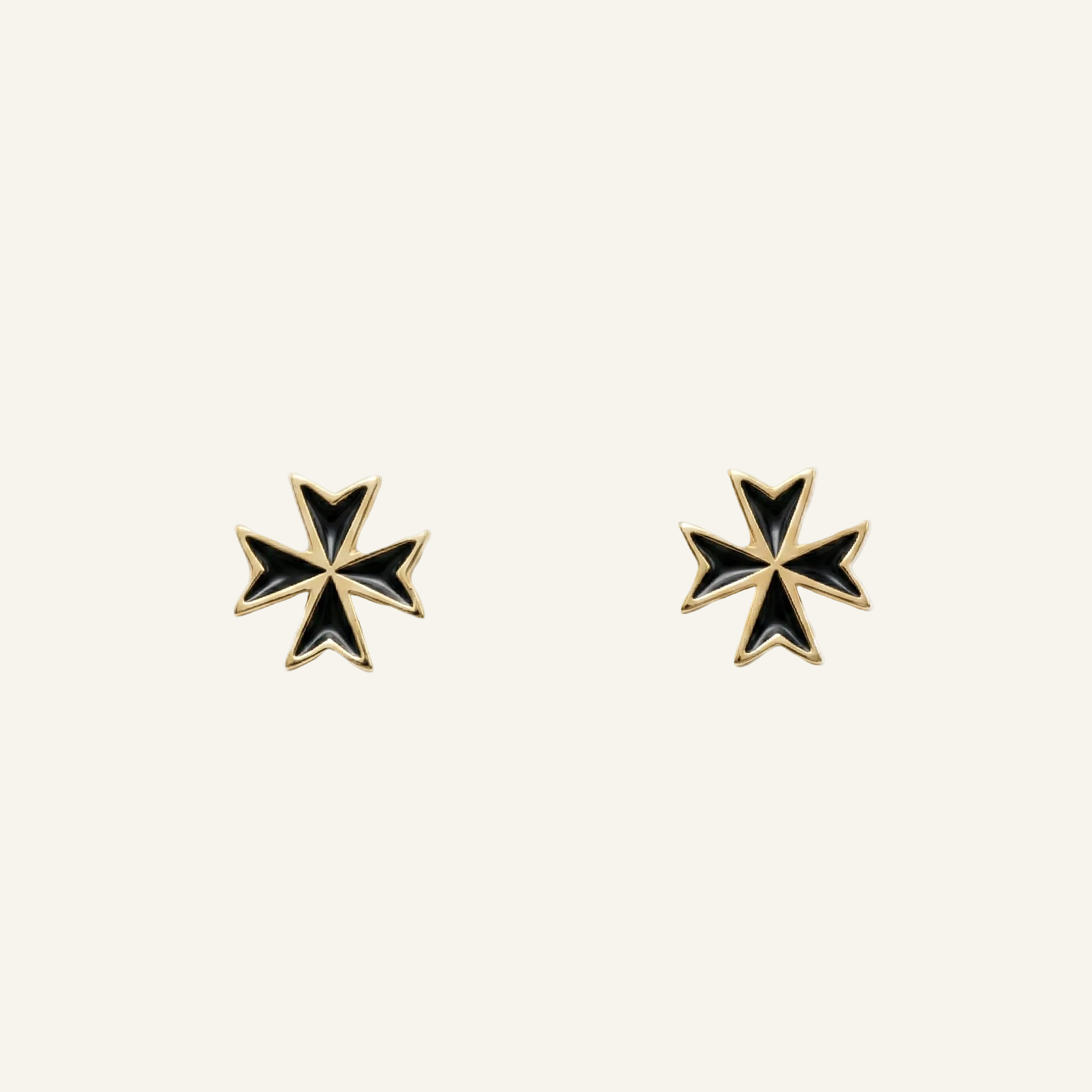 Silver 925 - Maltese Cross Black Earrings - Gold Plated