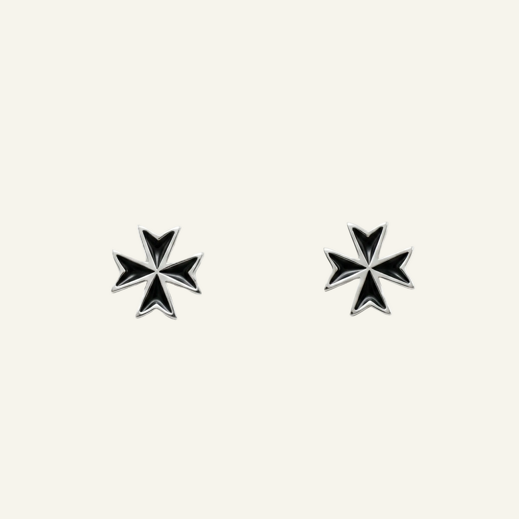 Silver 925 - Maltese Cross Black Earrings - Rhodium Plated