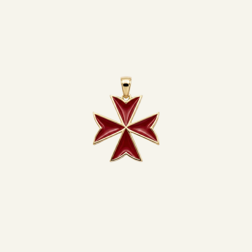 Silver 925 - Maltese Cross Red Pendant - Gold Plated