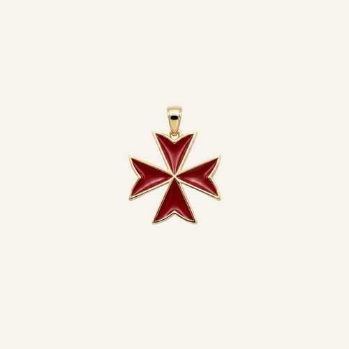 Silver 925 - Maltese Cross Red Pendant - Gold Plated