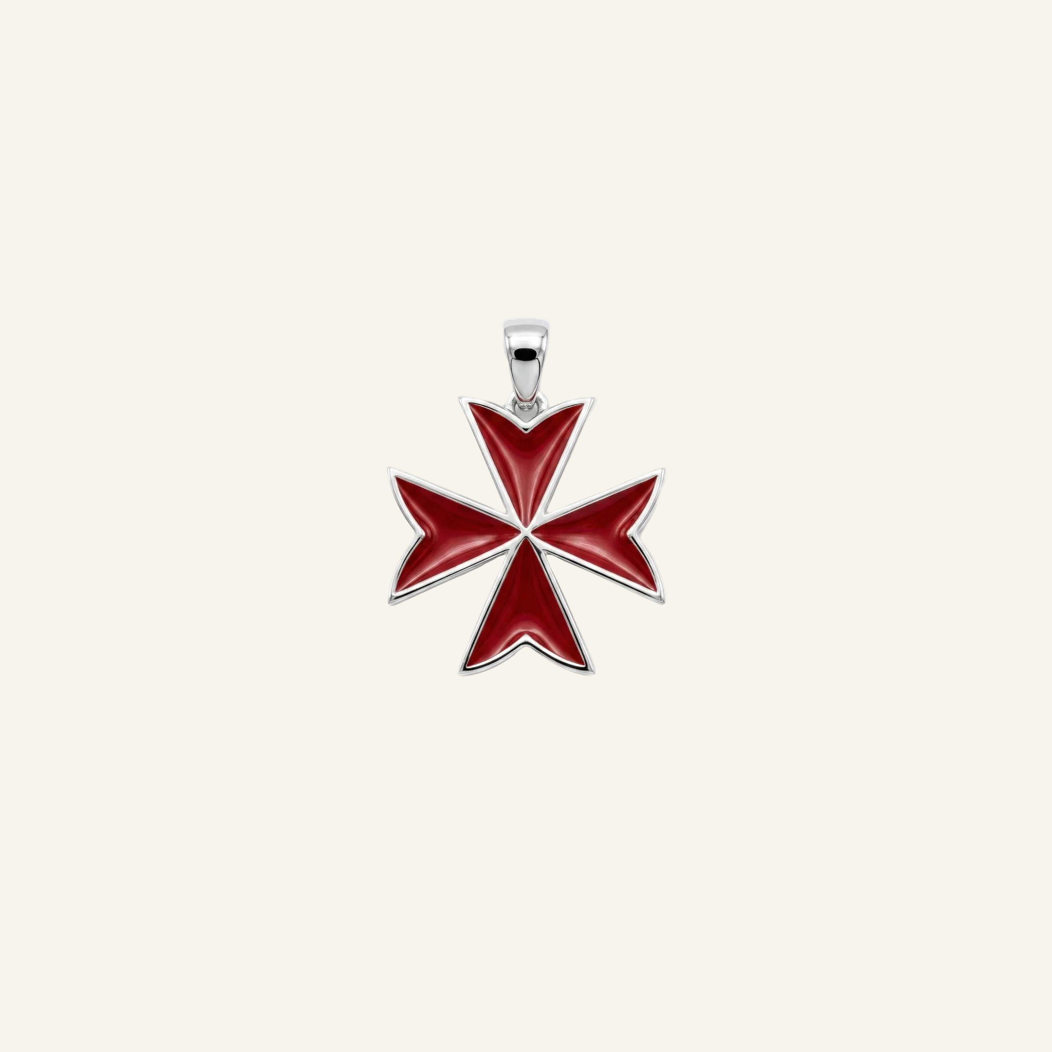Silver 925 - Maltese Cross Red Pendant - Rhodium Plated