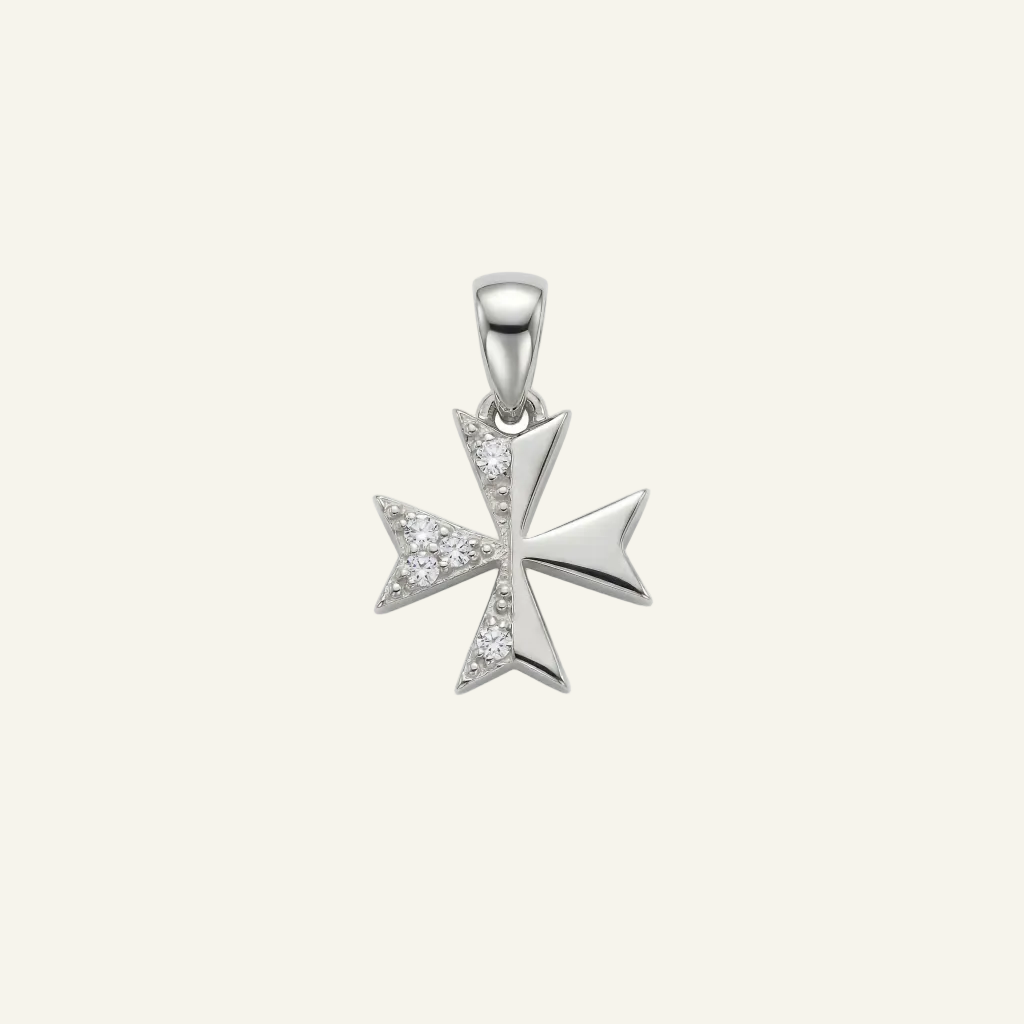 Silver 925 - Maltese Cross Pendant - Rhodium Plated