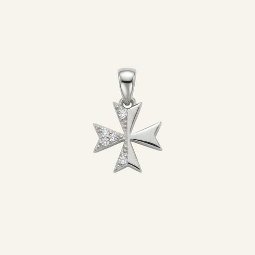 Silver 925 - Maltese Cross Pendant - Rhodium Plated