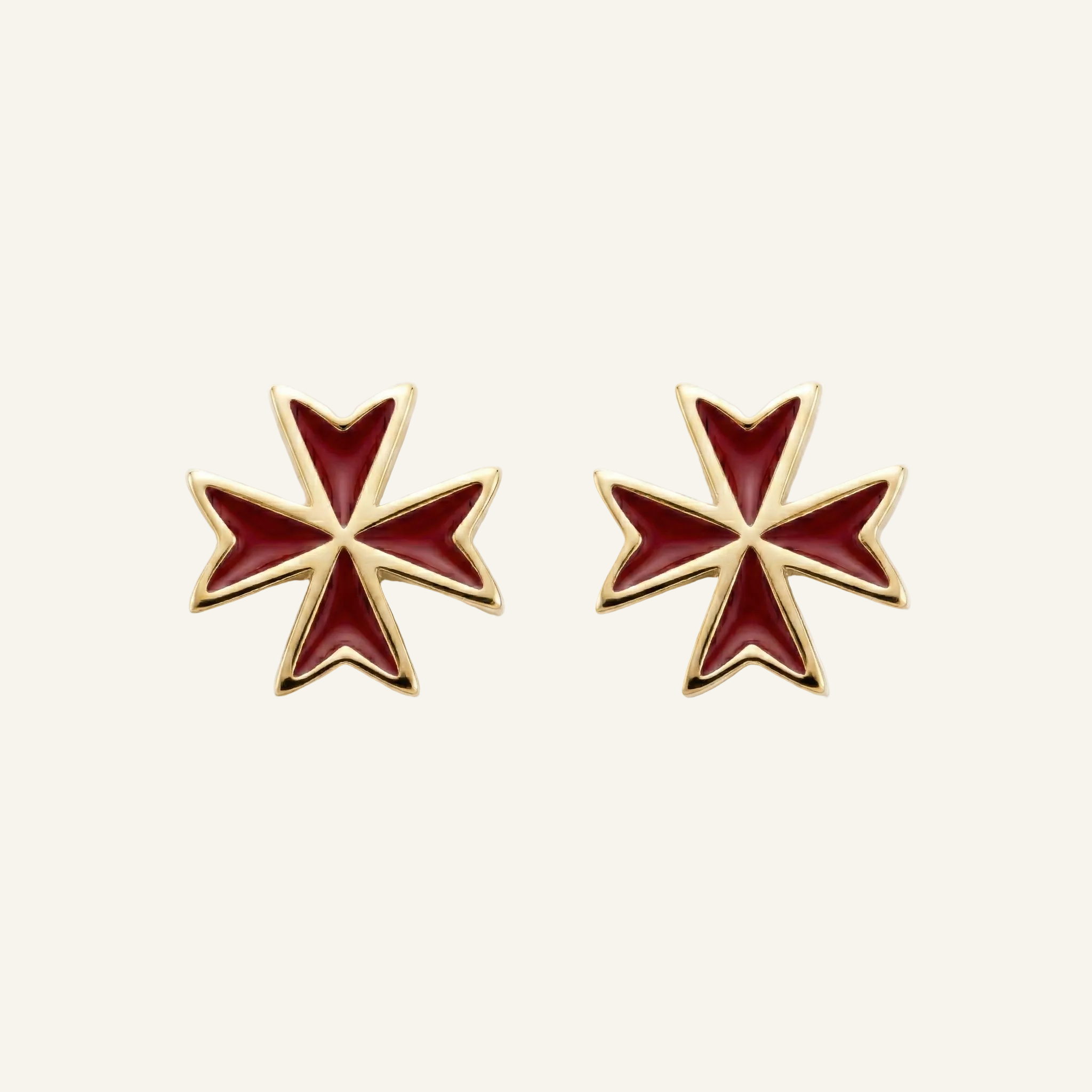 Silver 925 - Maltese Cross Red Earrings - Gold Plated