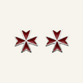 Silver 925 - Maltese Cross Red Earrings - Rhodium Plated