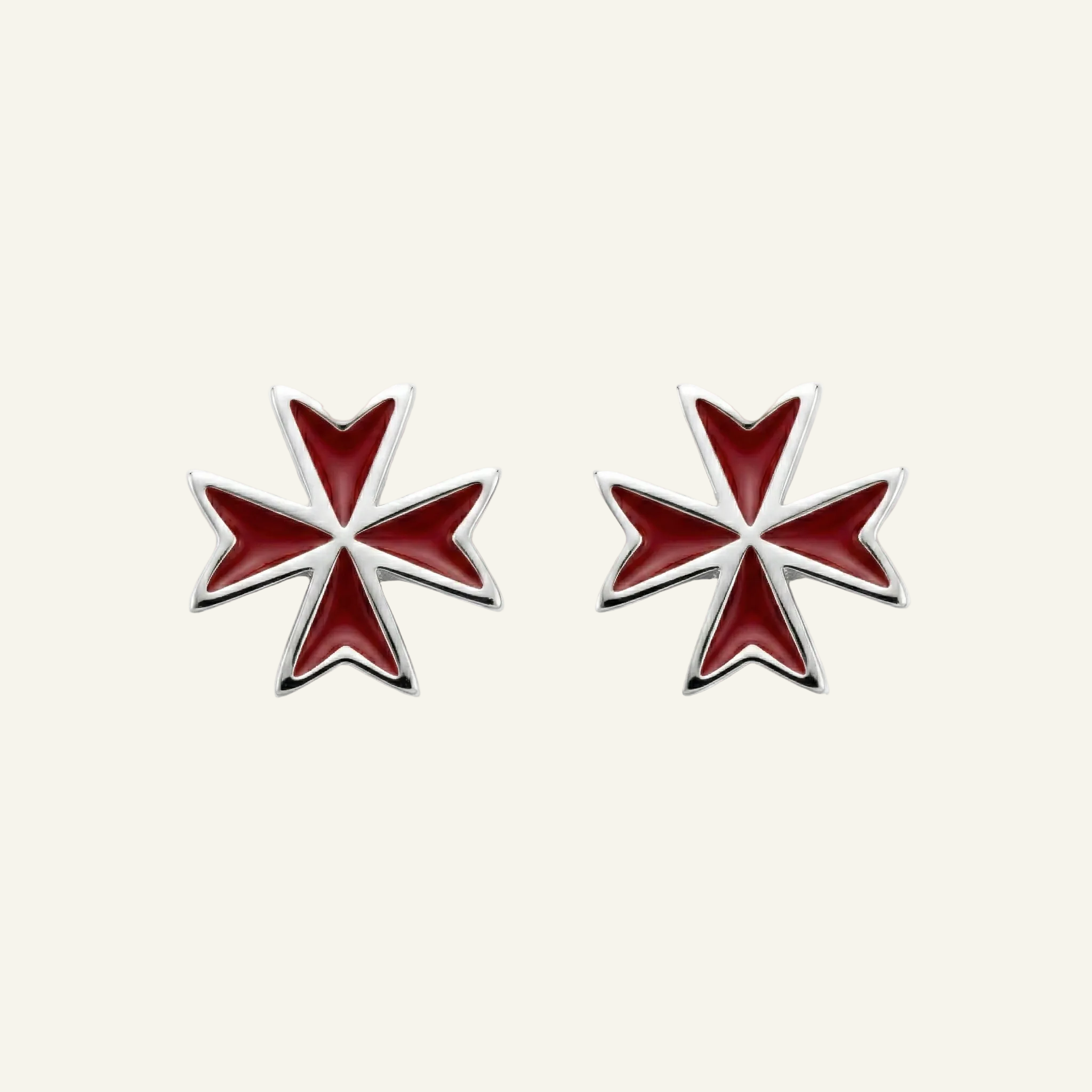 Silver 925 - Maltese Cross Red Earrings - Rhodium Plated