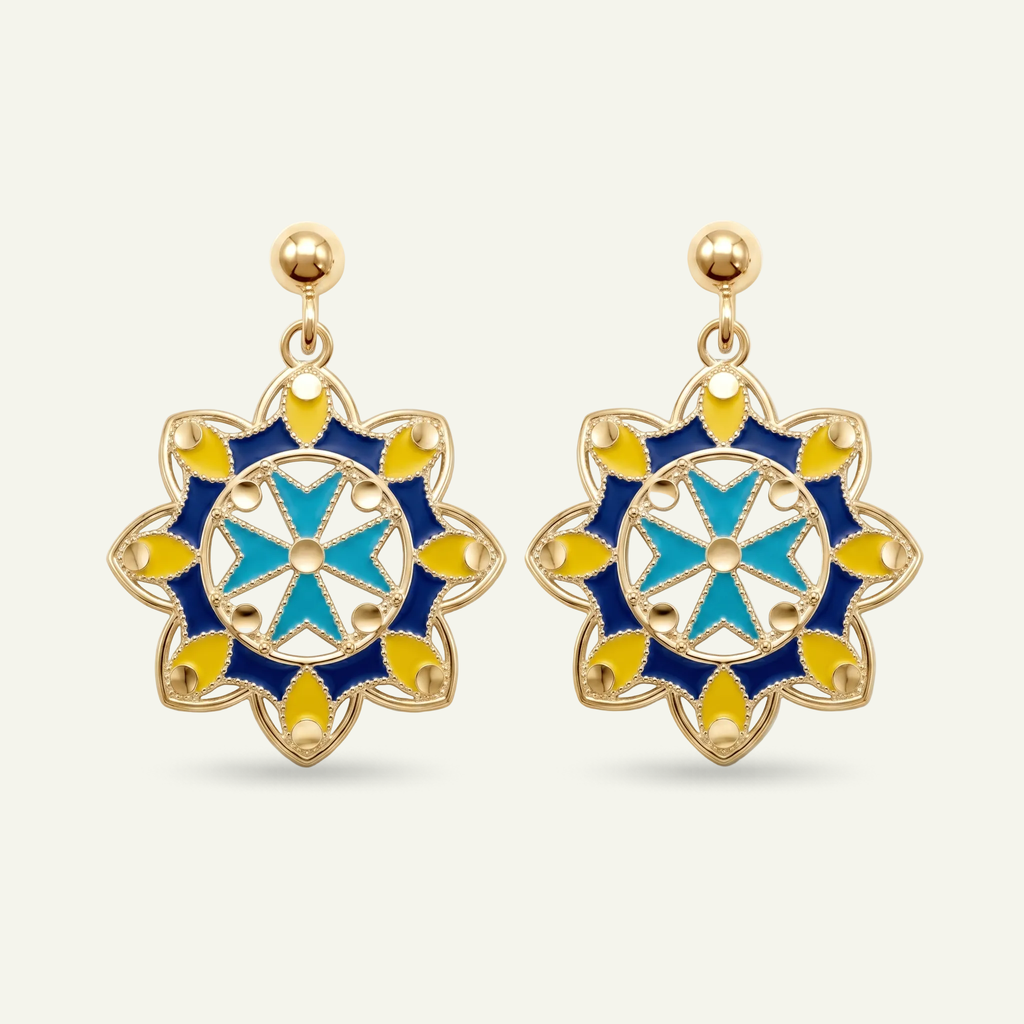 Silver 925 - Maltese Cross Earrings - Gold Plated
