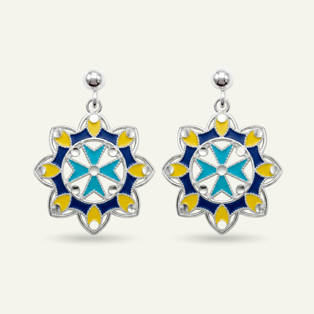 Silver 925 - Maltese Cross Earrings - Rhodium Plated