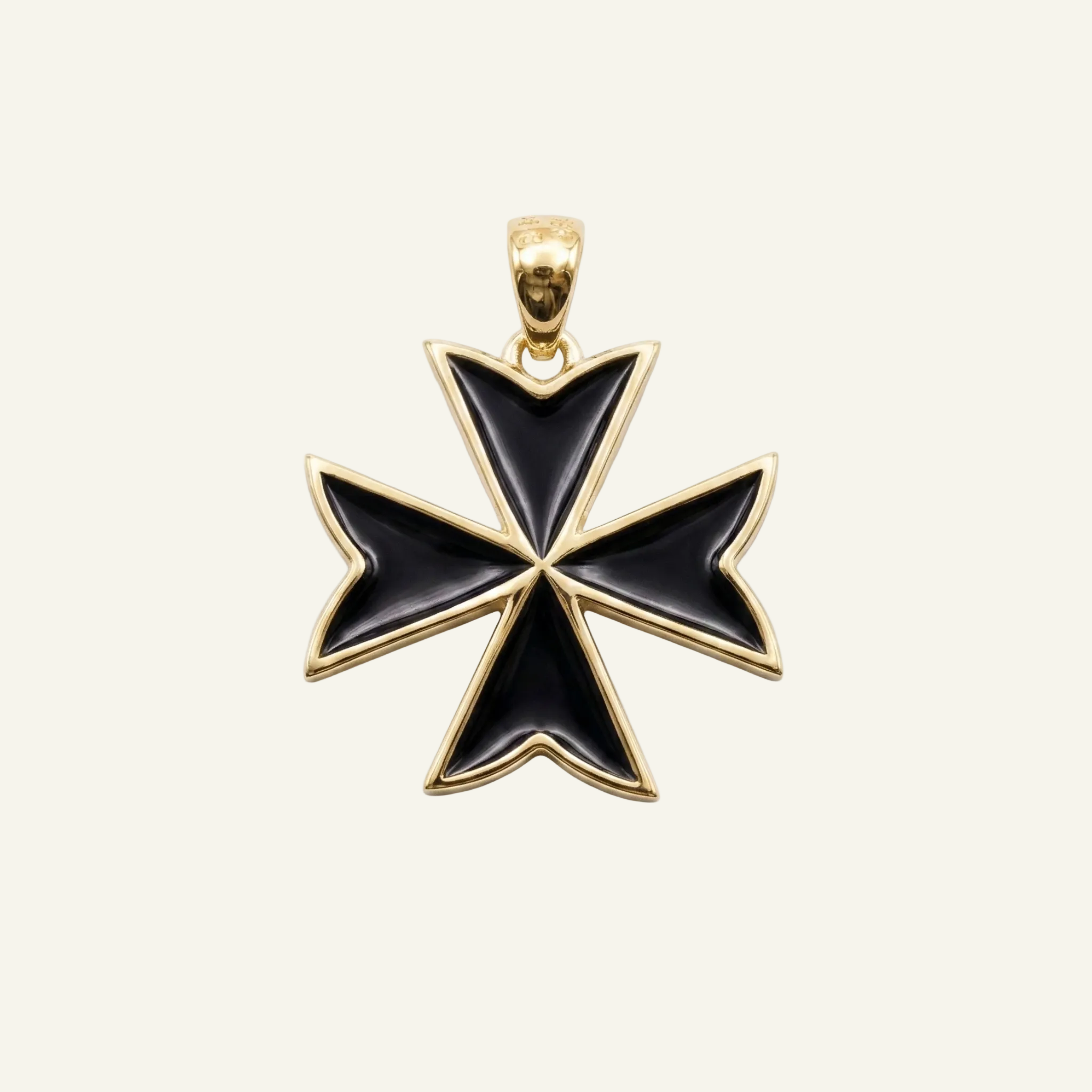 Silver 925 - Maltese Cross Black Pendant - Gold Plated