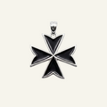 Silver 925 - Maltese Cross Black Pendant - Rhodium Plated
