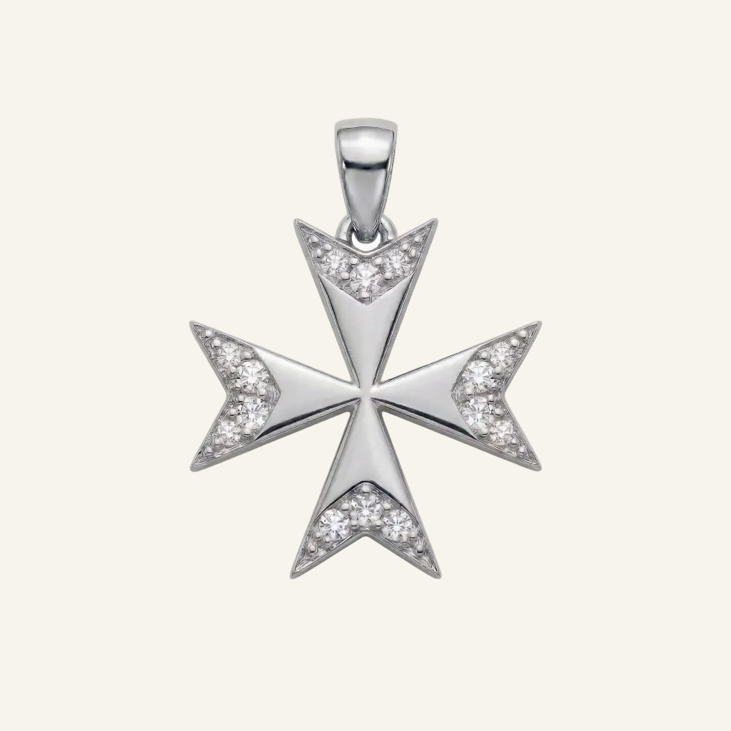 Silver 925 - Maltese Cross Pendant - Rhodium Plated