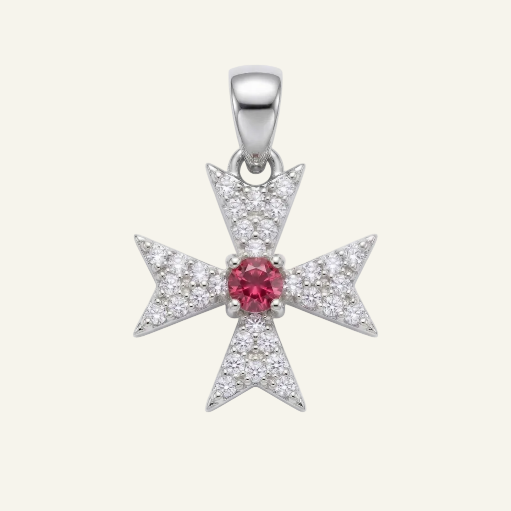 Silver 925 - Maltese Cross Pendant - Rhodium Plated