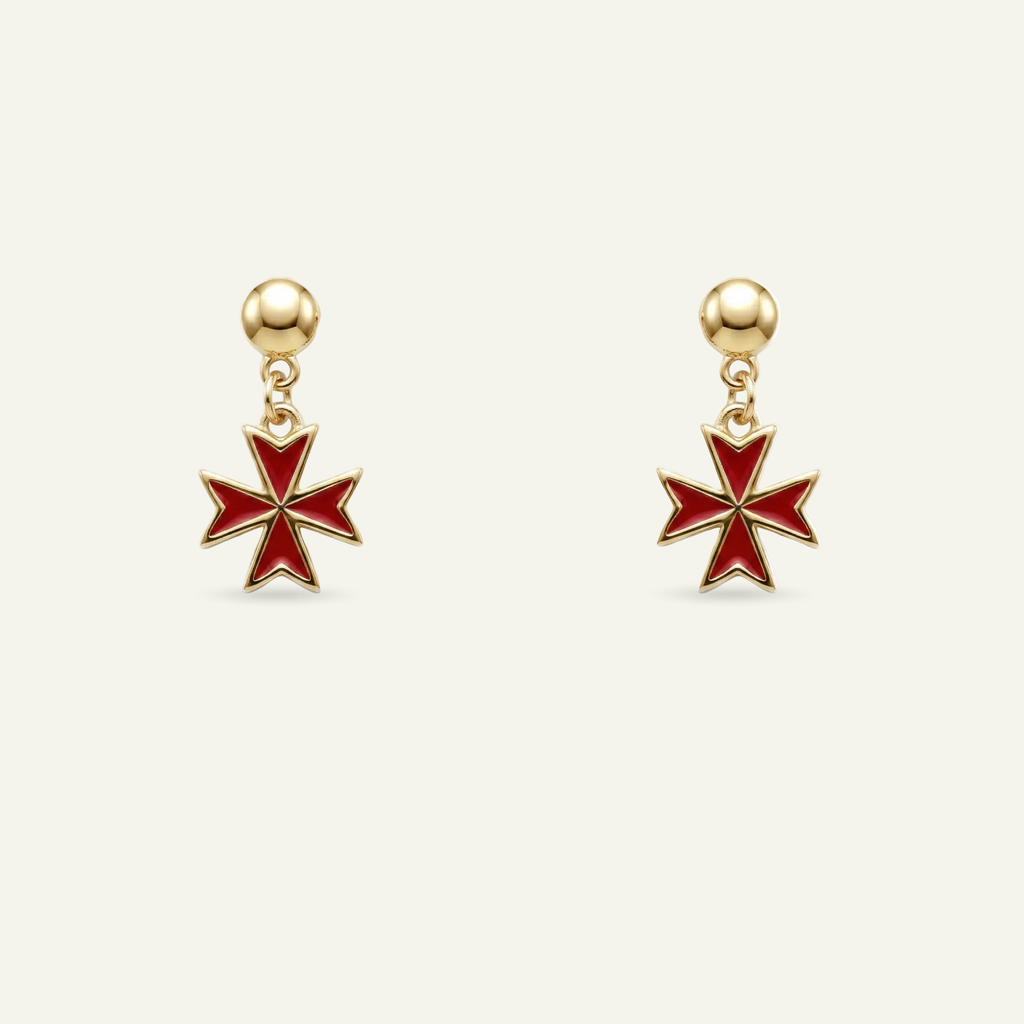 Silver 925 - Maltese Cross Earrings - Gold Plated