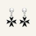 Silver 925 - Maltese Cross Black Earrings - Rhodium Plated