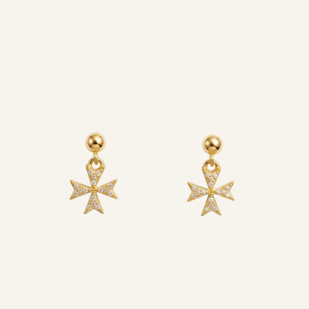 Silver 925 - Maltese Cross Earrings - Gold Plated