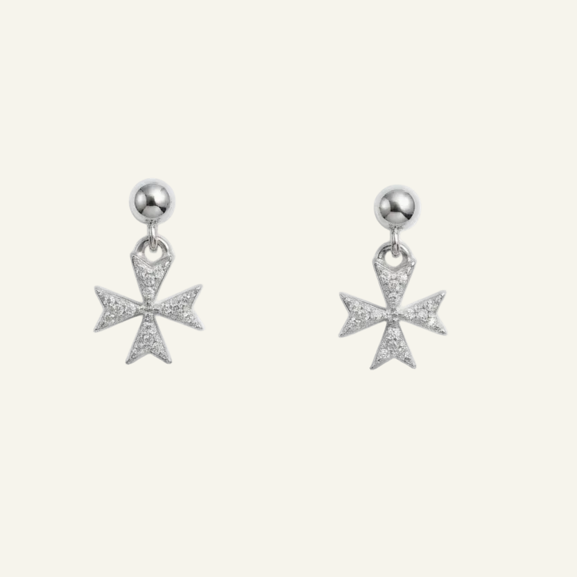Silver 925 - Maltese Cross Earrings - Rhodium Plated