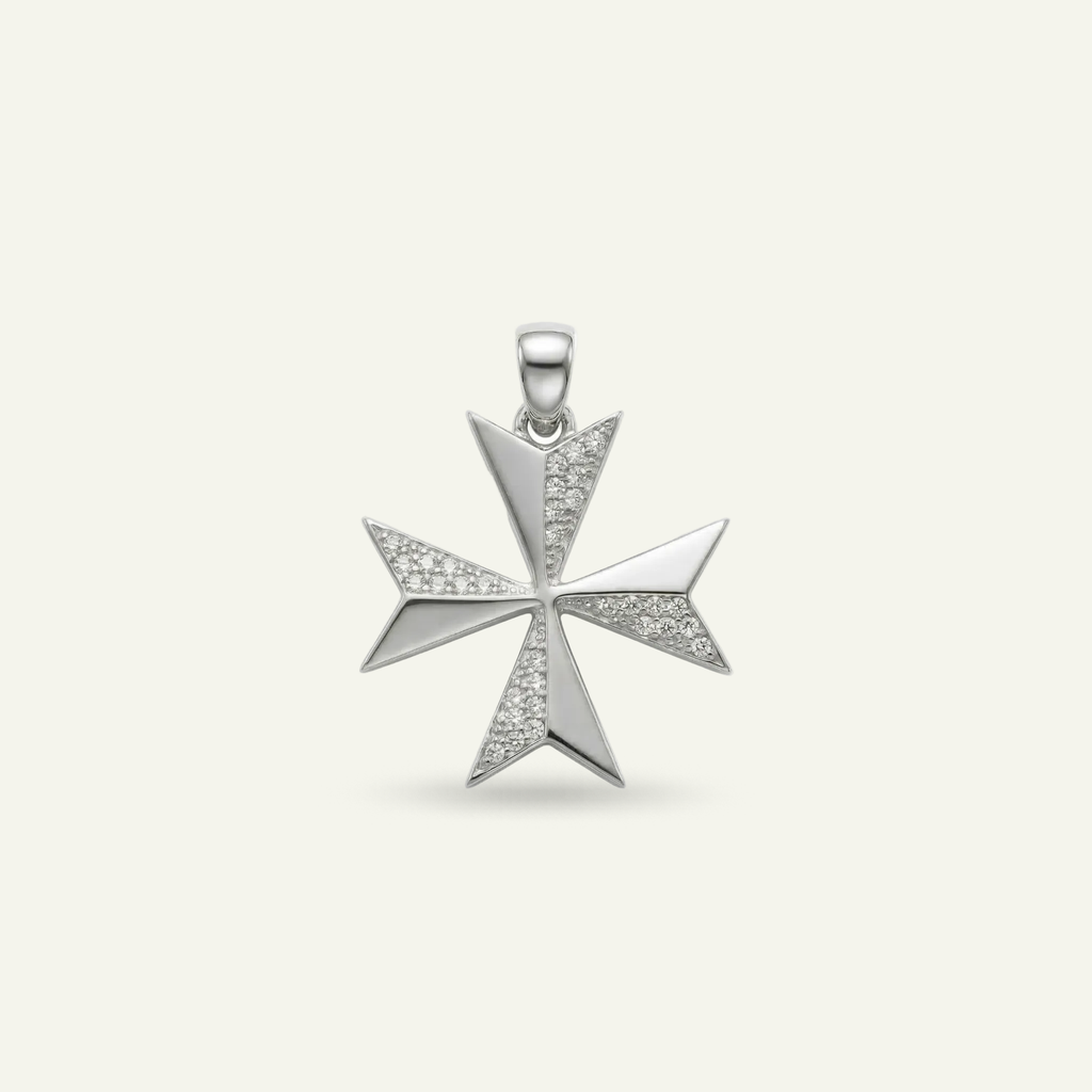 Silver 925 - Maltese Cross Pendant - Rhodium Plated