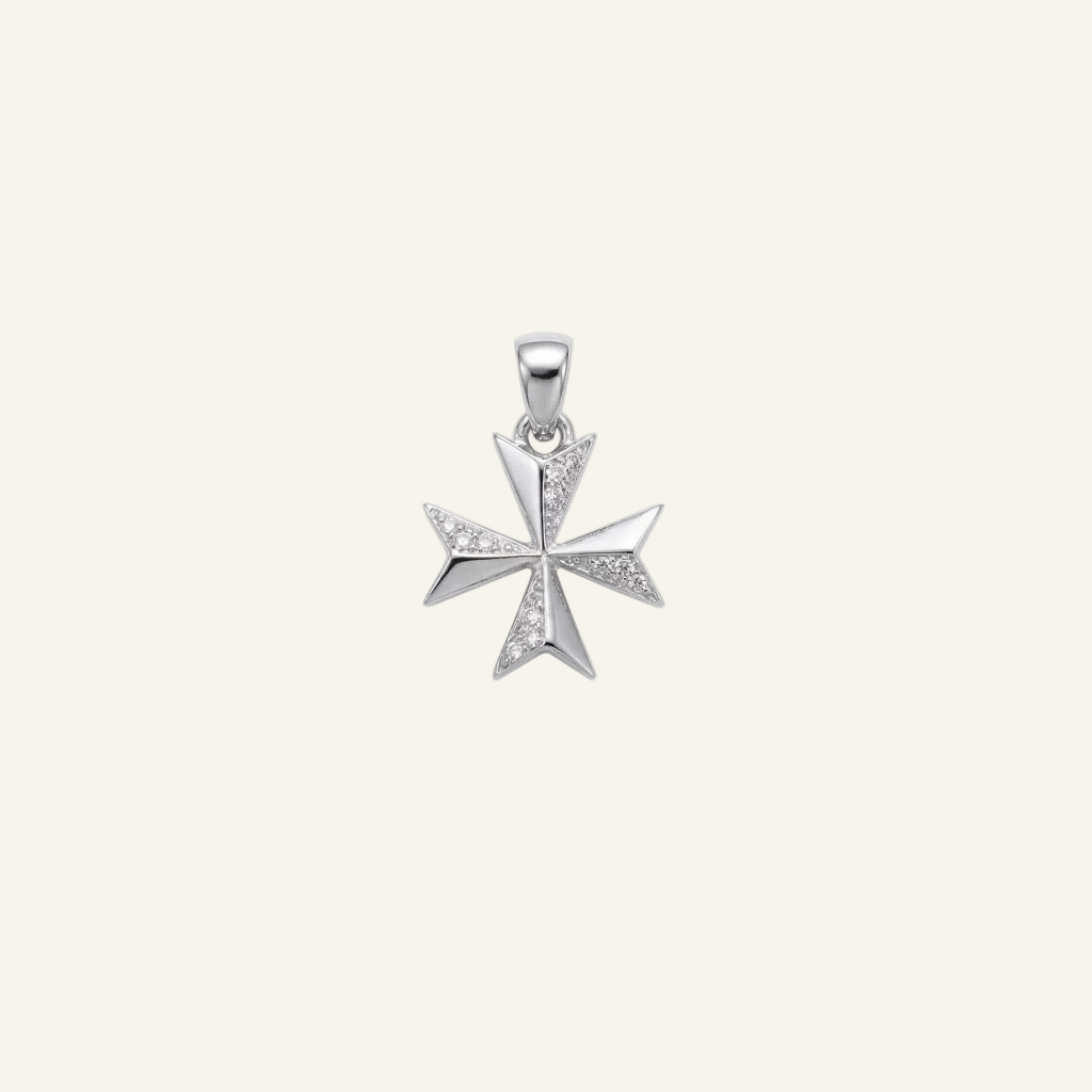 Silver 925 - Maltese Cross Pendant - Rhodium Plated