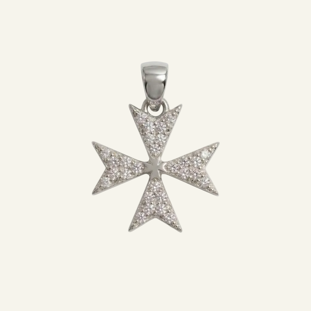 Silver 925 - Maltese Cross Pendant - Rhodium Plated