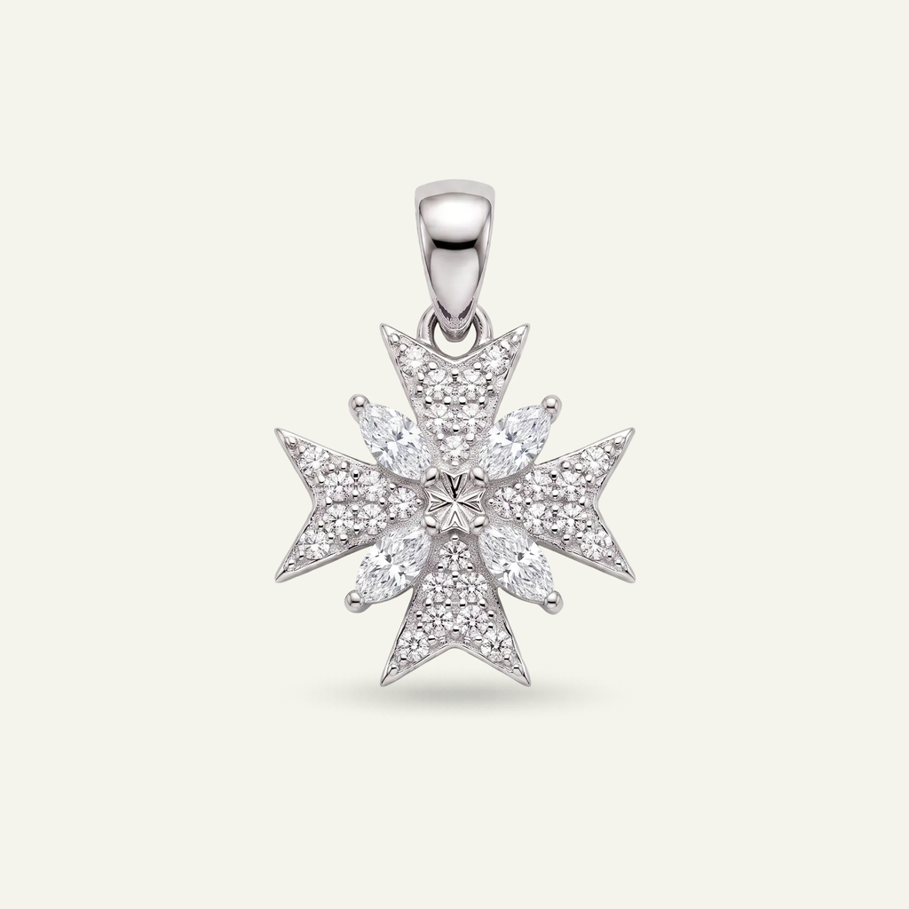 Silver 925 - Maltese Cross Pendant - Rhodium Plated