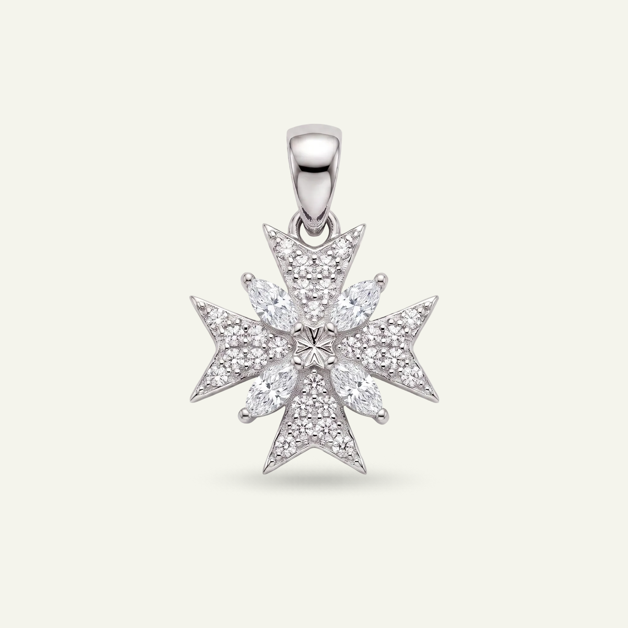 Silver 925 - Maltese Cross Pendant - Rhodium Plated