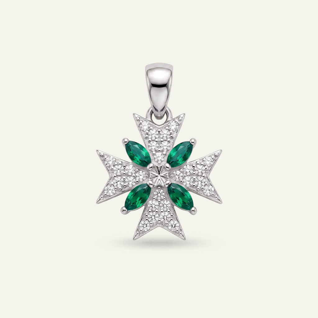 Silver 925 - Maltese Cross Pendant - Rhodium Plated