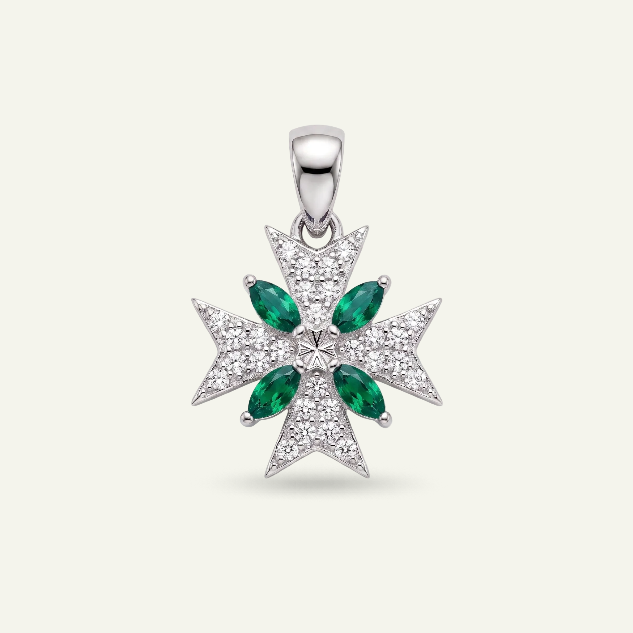 Silver 925 - Maltese Cross Pendant - Rhodium Plated