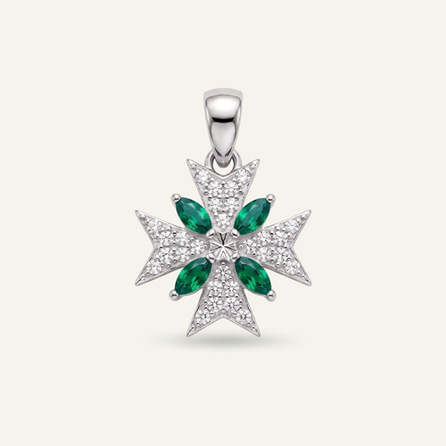 Silver 925 - Maltese Cross Pendant - Rhodium Plated
