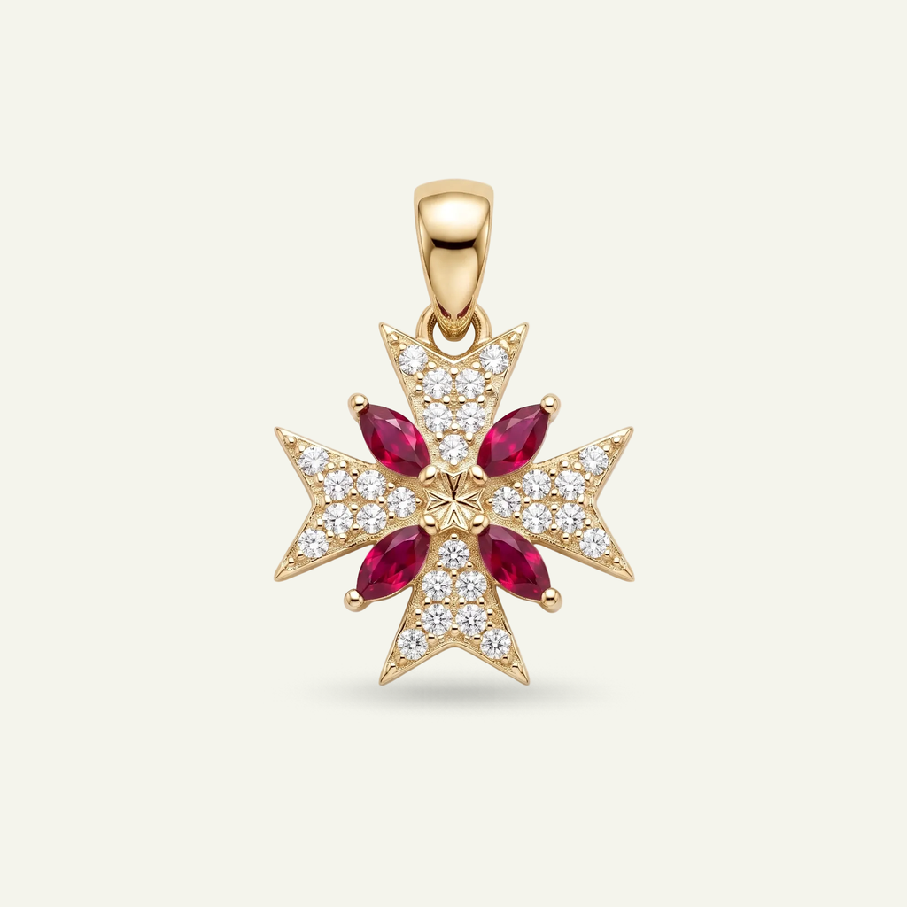 Silver 925 - Maltese Cross Pendant - Rhodium Plated