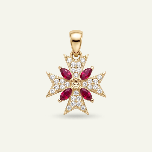 Silver 925 - Maltese Cross Pendant - Rhodium Plated