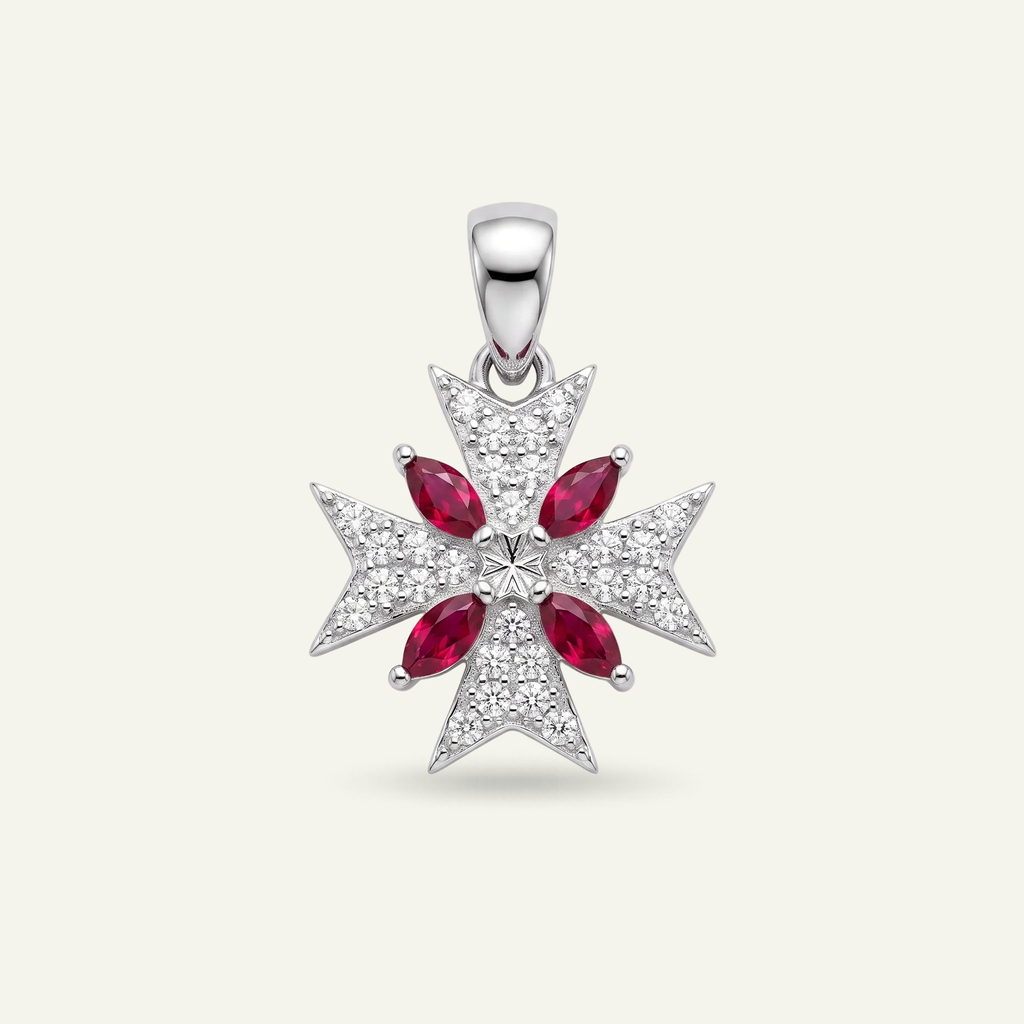 Silver 925 - Maltese Cross Pendant - Rhodium Plated