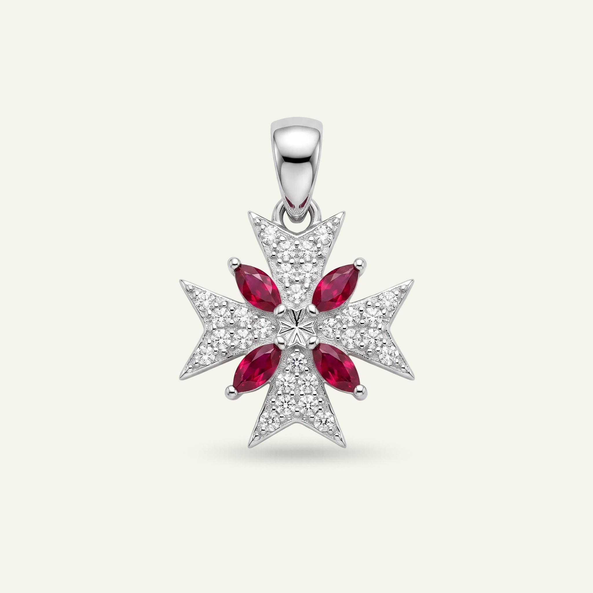 Silver 925 - Maltese Cross Pendant - Rhodium Plated