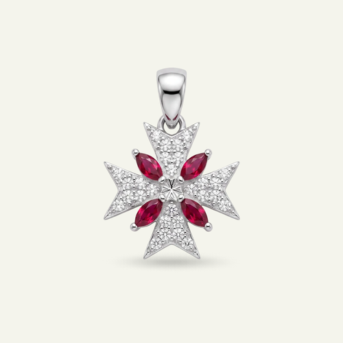 Silver 925 - Maltese Cross Pendant - Rhodium Plated